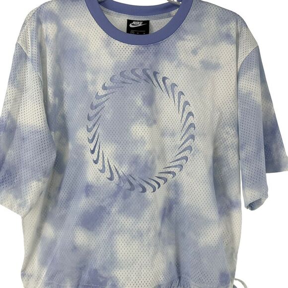 Nike Icon Clash Mesh Crop Top Purple Tie Dye Boxy Relaxed Size M Drawstring Hem - Picture 2 of 8